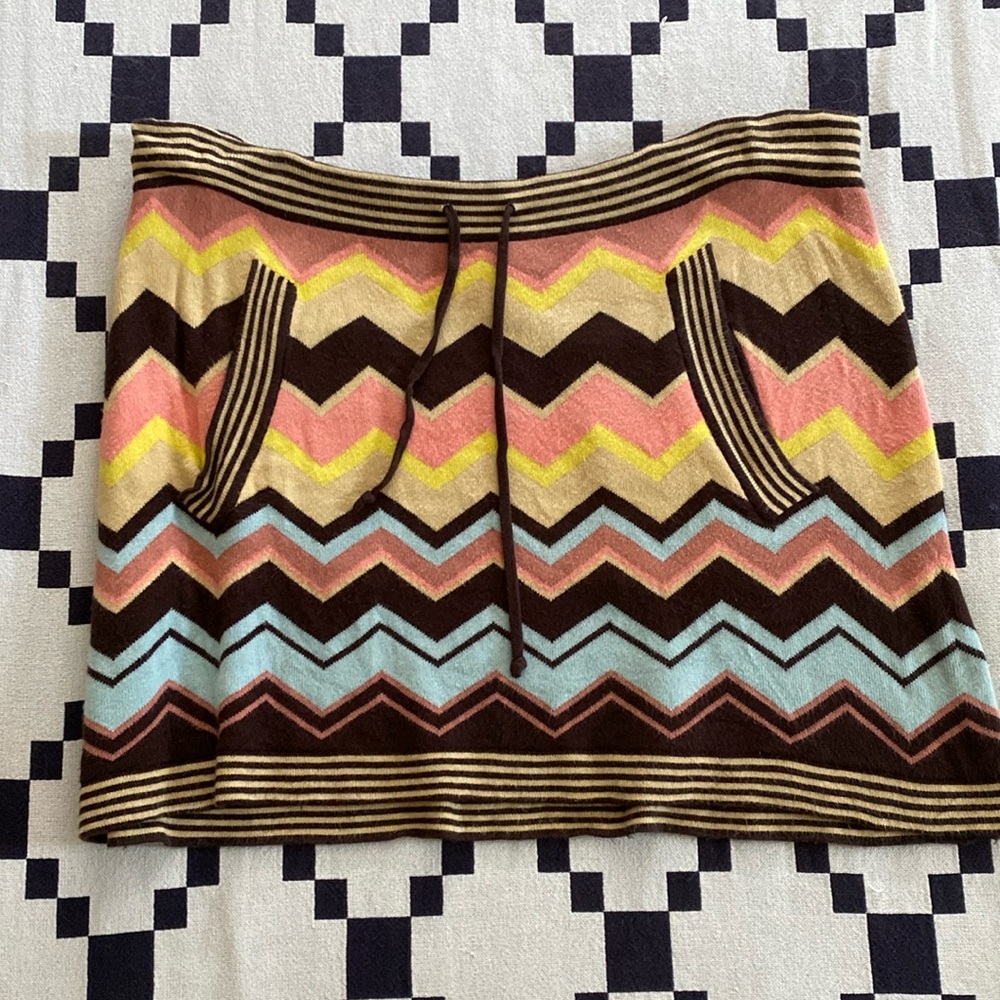 Chevron Knit Mini Skirt in Brown, Pink & Blue